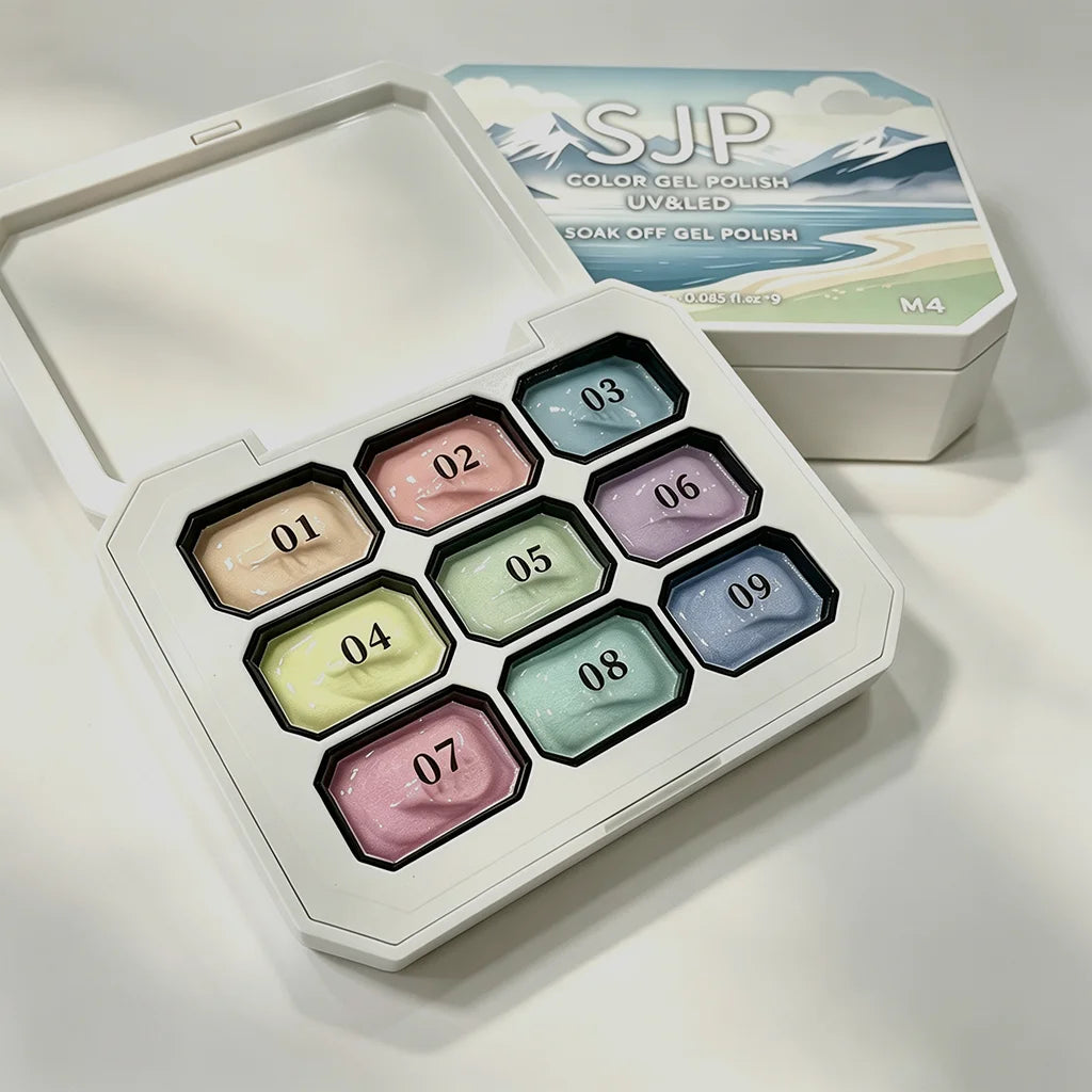 9 Colors Pastel Solid Cream Gel Nail Polish Palette UV LED Soak Off Qme