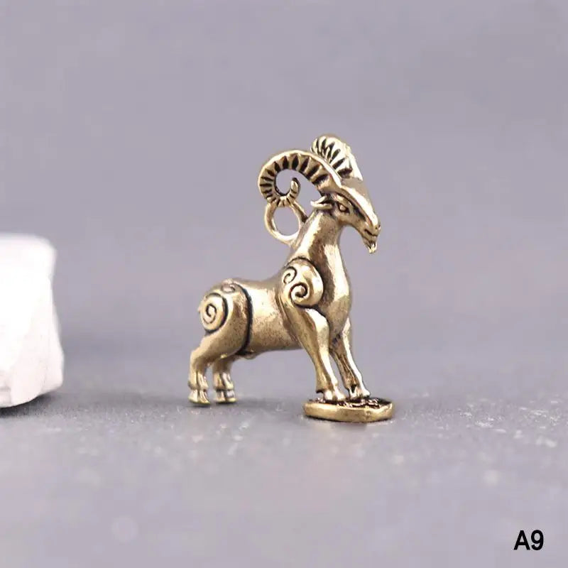Chinese Zodiac Goat Lucky Statue Hand Polished Brass Sheep Figurine Qme A9