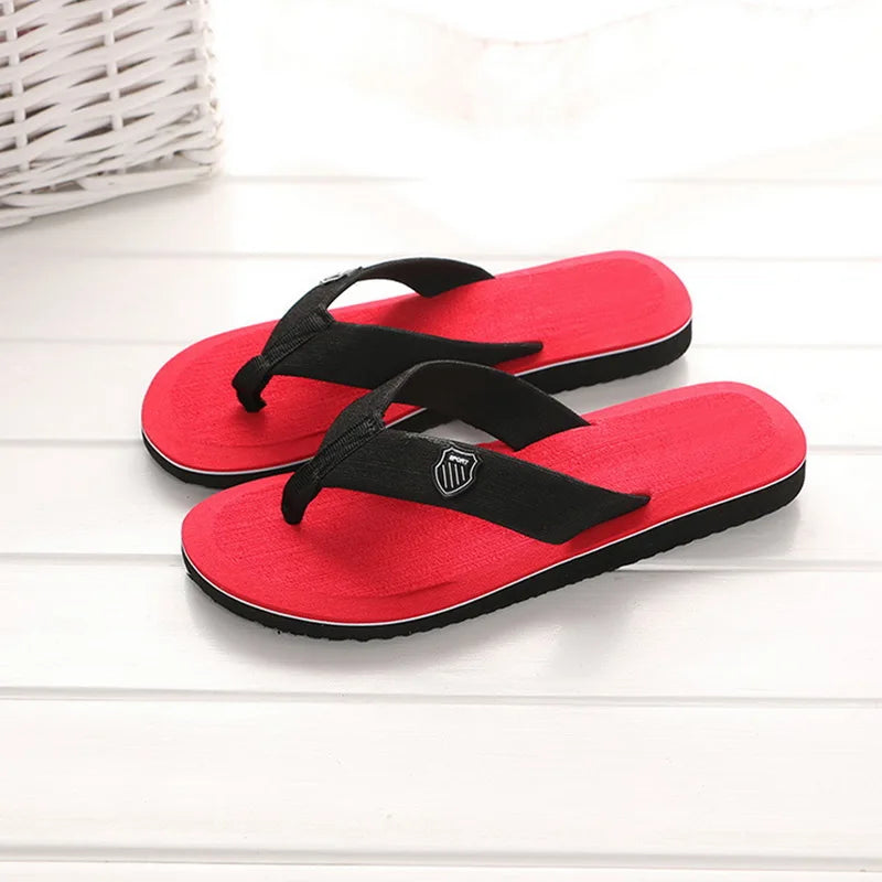 Summer Slippers Men Flip Flops Beach Sandals Non-Slip Casual Flat Shoes 2023 Slippers Indoor House Shoes For Men Outdoor Slides Qme Red 45 (Insole 28cm)