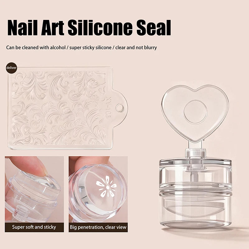 Transparent Nail Stamper Scraper Heart Flowers Shaped Jelly Silicone Qme