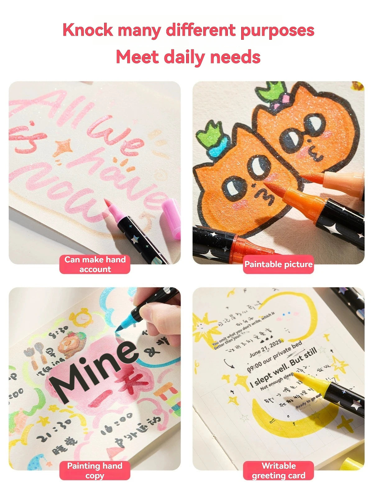 ArtShip Glitter Marker Pens, Double Brush Tips Highlighter Markers, for Painting, Ceramic, And Fabric, Water Based Non-Toxic Qme