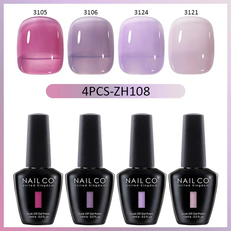 NAILCO Jelly Glass Gel Nail Polish 4Colors Series Translucent Candy Qme 4H-ZH108