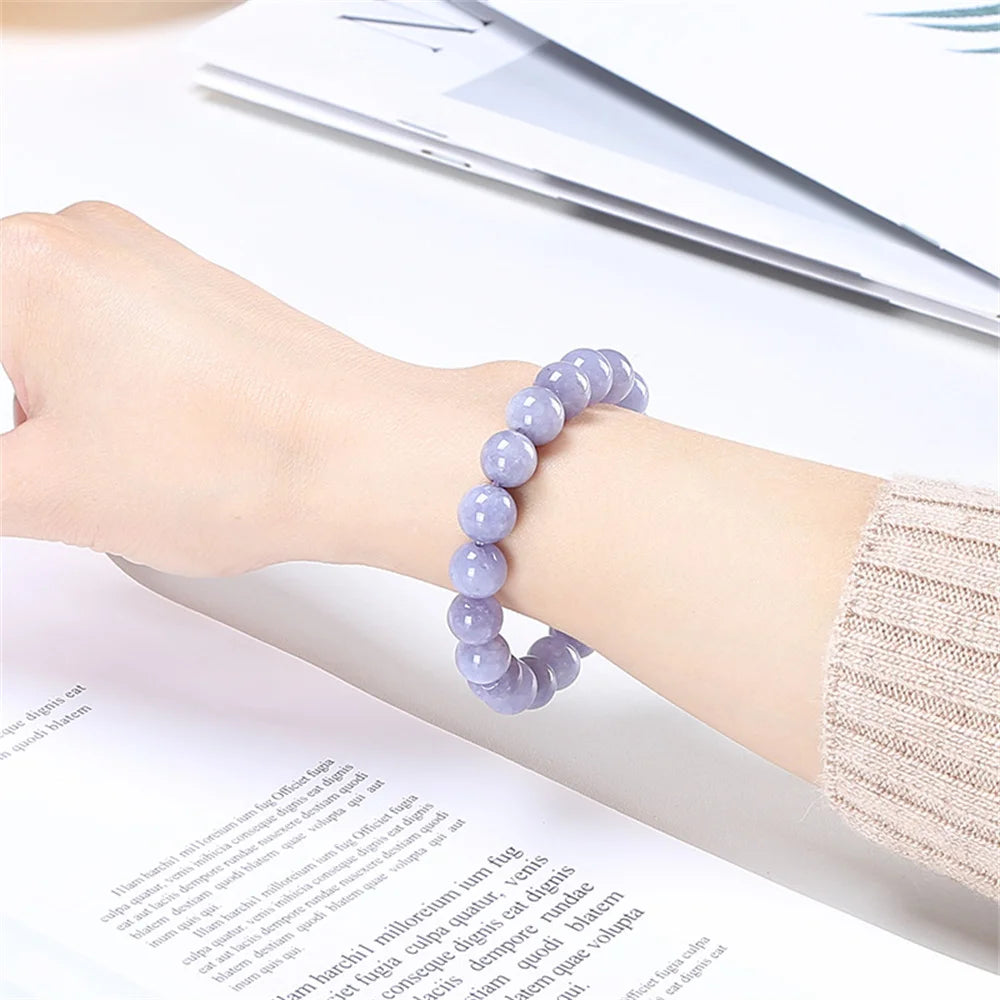 Natural Aquamarine Bead Bracelets Women Temperament Purple Chalcedony Charm Round Stone Elegant Healing Strand Bangles Wristband Qme