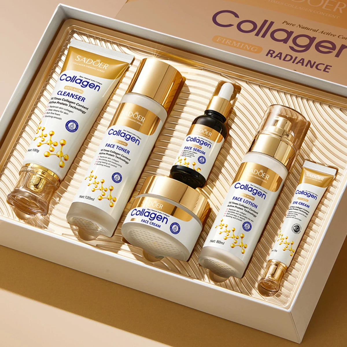 Collagen Firming Radiance 6-Piece Replenish Boost Elasticity Hydrate Qme Collagen 6-Piece Set