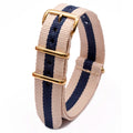 High Quality Luxury Striped Nylon Smart Watch Strap 18MM 20MM 22MM Gold Square Buckle Wear-resistant Woven Strap Qme 2White1Blue 24mm