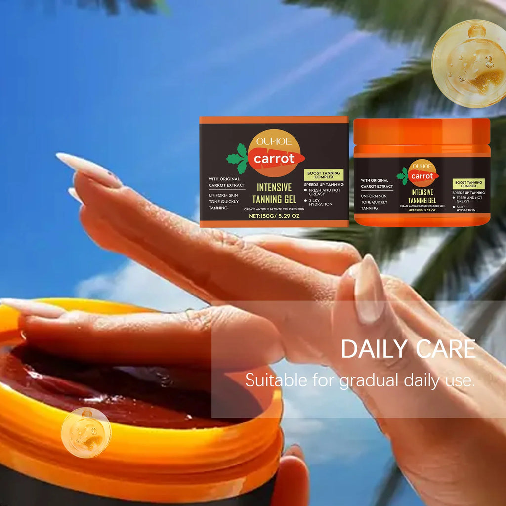 Carrot Tanning Gel Hydrating Lightweight Fast Absorbing Bronzing Gel Moisturizing Natural Sunless Tan Enhancer for Face & Body Qme