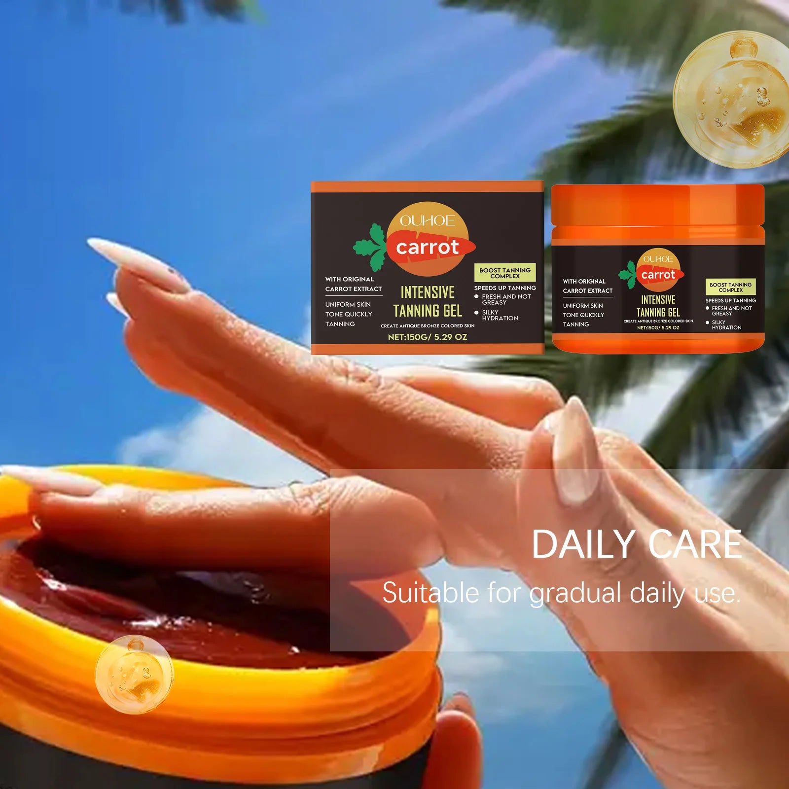 Carrot Tanning Gel Hydrating Lightweight Fast Absorbing Bronzing Gel Moisturizing Natural Sunless Tan Enhancer for Face & Body Qme