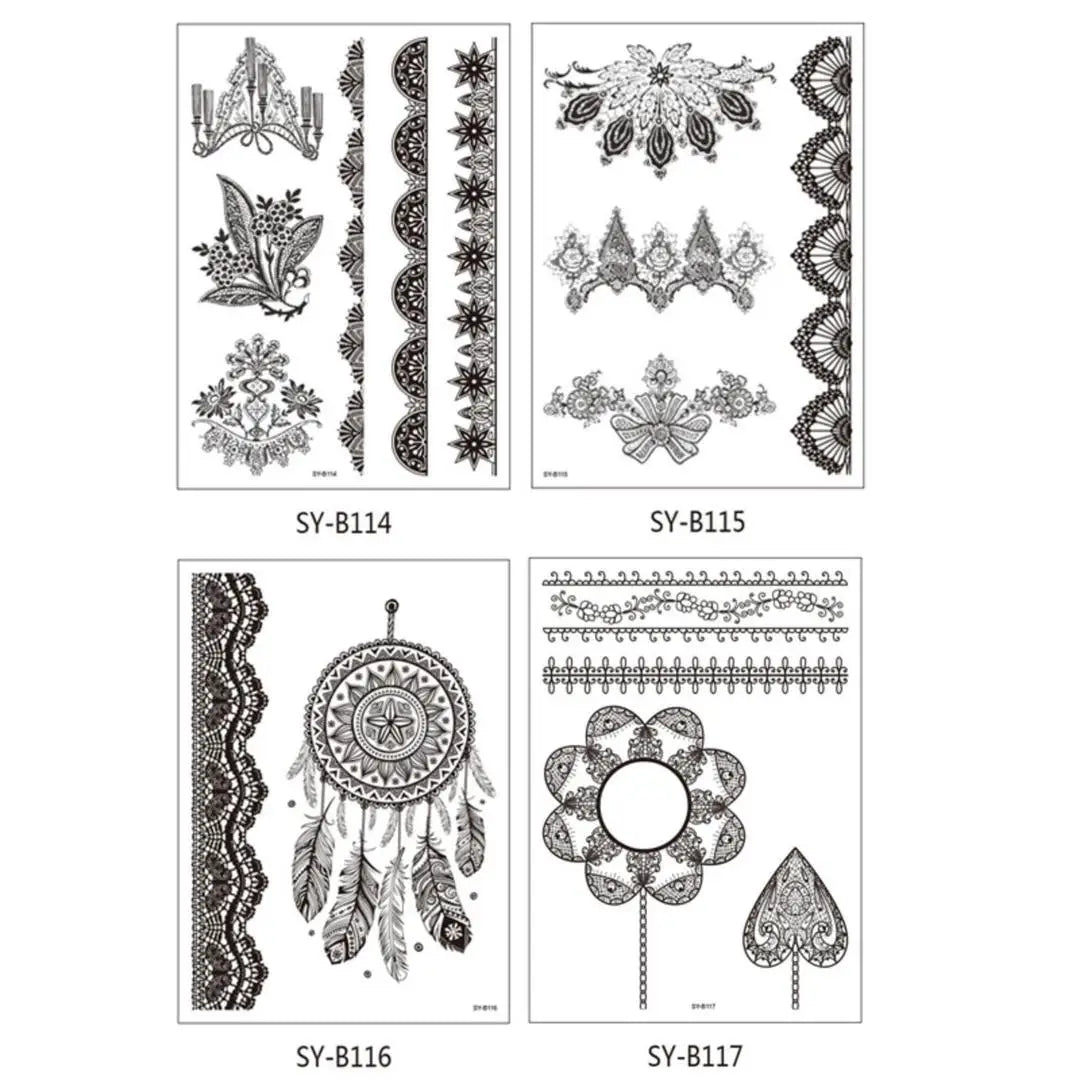 A 4/8 Water Transfer Stickers Mandala Henna Tattoo Stickers Fake Instant Henna Temporary Tattoo Indian Mehndi Flower Waterproof Qme 4pcs SY-B114B117