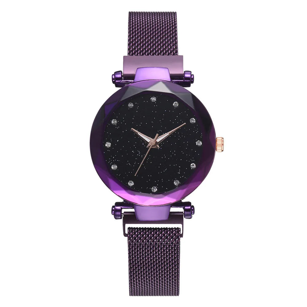 Luxury Women Watches Ladies Magnetic Starry Sky Watch Women Fashion Diamond Quartz Wristwatches reloj mujer zegarek damski Qme purple