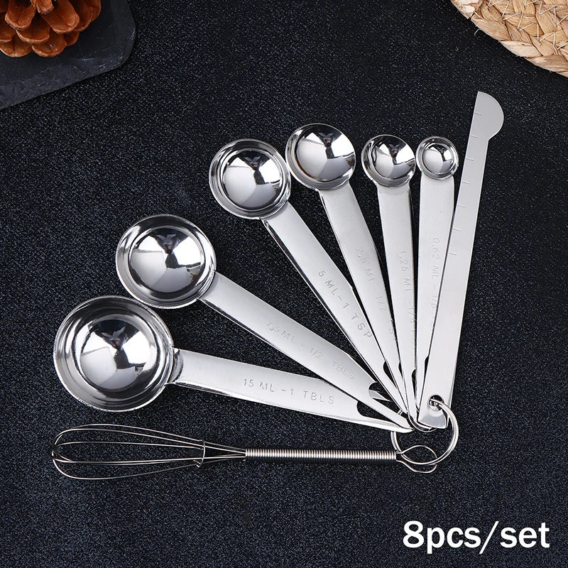 4 6 Stainless Steel Measuring Spoon Cup Scale Ruler Egg Beater Qme C