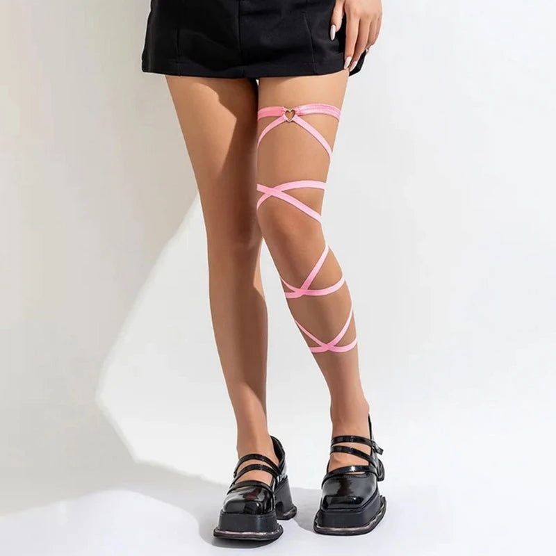 Women Garters Harajuku Gothic Black Harness Elastic Strap Leg Thigh Qme 1PC pink One Size