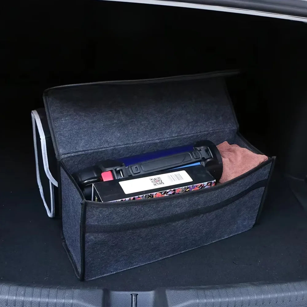 Foldable Car Trunk Organizer Bag Felt & Non-Woven Multi-Purpose Storage Pouch for Vehicle Rear Collapsible Cargo Bin Qme