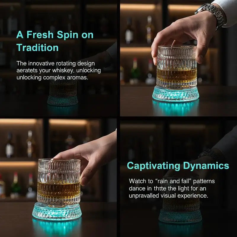 Vintage Glass 360 Rotating Cup Base Creative Glowing Rotation Light Qme