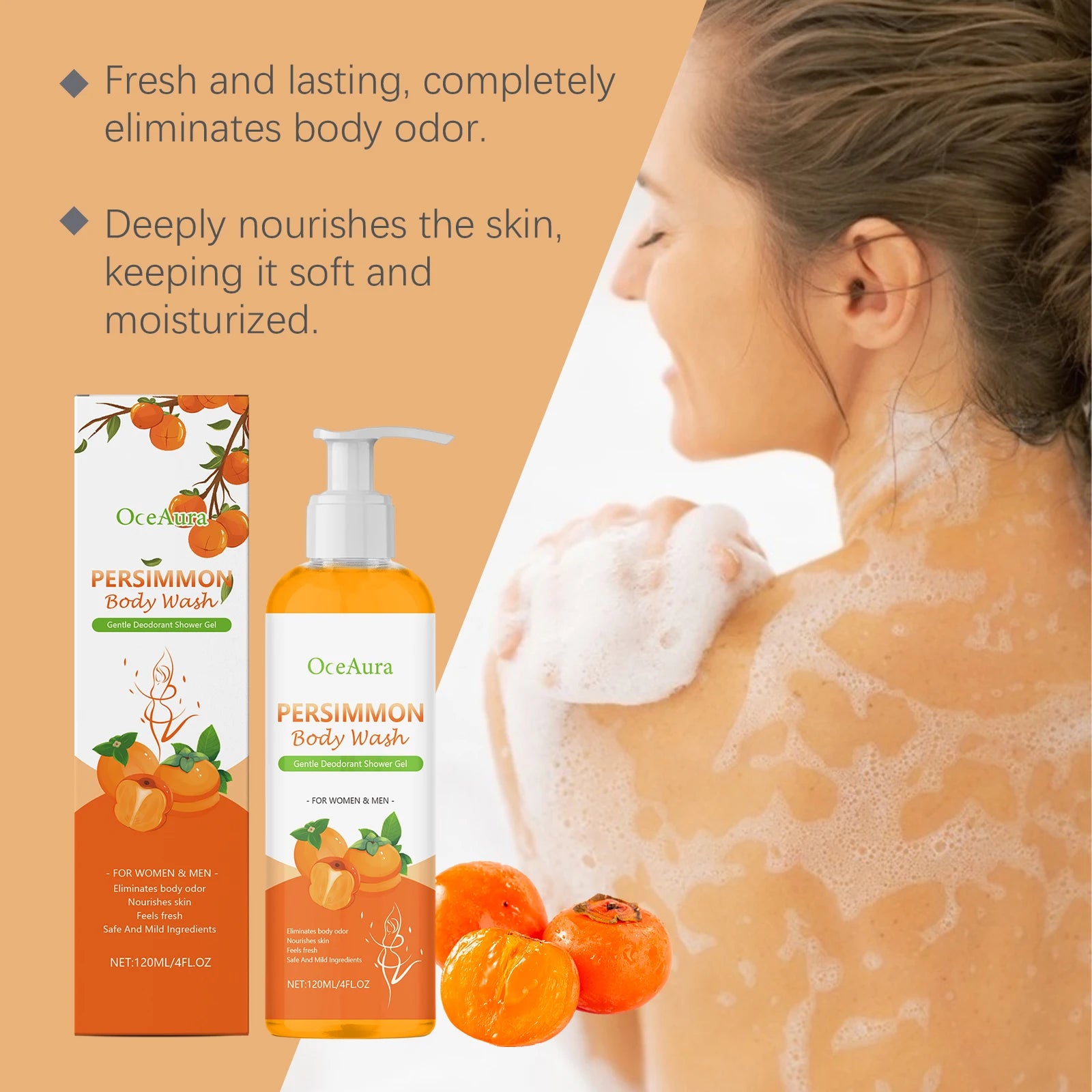 Oceaura Persimmon Body Wash Odor Eliminator Deep Nourishment Long Qme