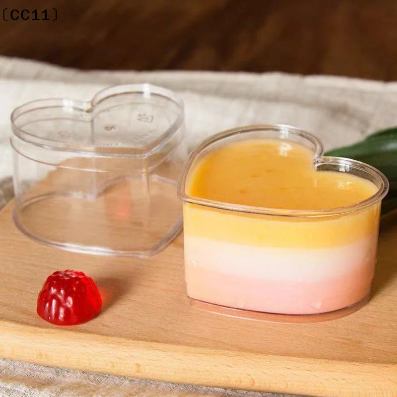 Heart Shaped Clear Plastic Dessert Cups Lids Reusable Food Grade Qme