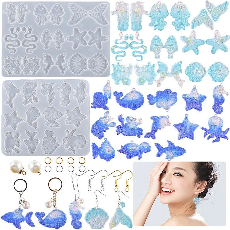 Ocean Series Earring Silicone Mold Fish Seashell Resin Casting Mould for Pendant Earring Jewelry Keychain Making DIY Craft Qme