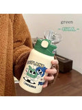 Cute Graffiti Painting Insulated Cup Straw Water Portable School Qme green 401-500ml