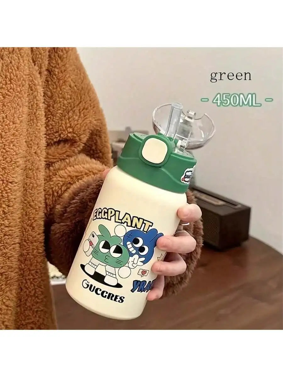 Cute Graffiti Painting Insulated Cup Straw Water Portable School Qme green 401-500ml