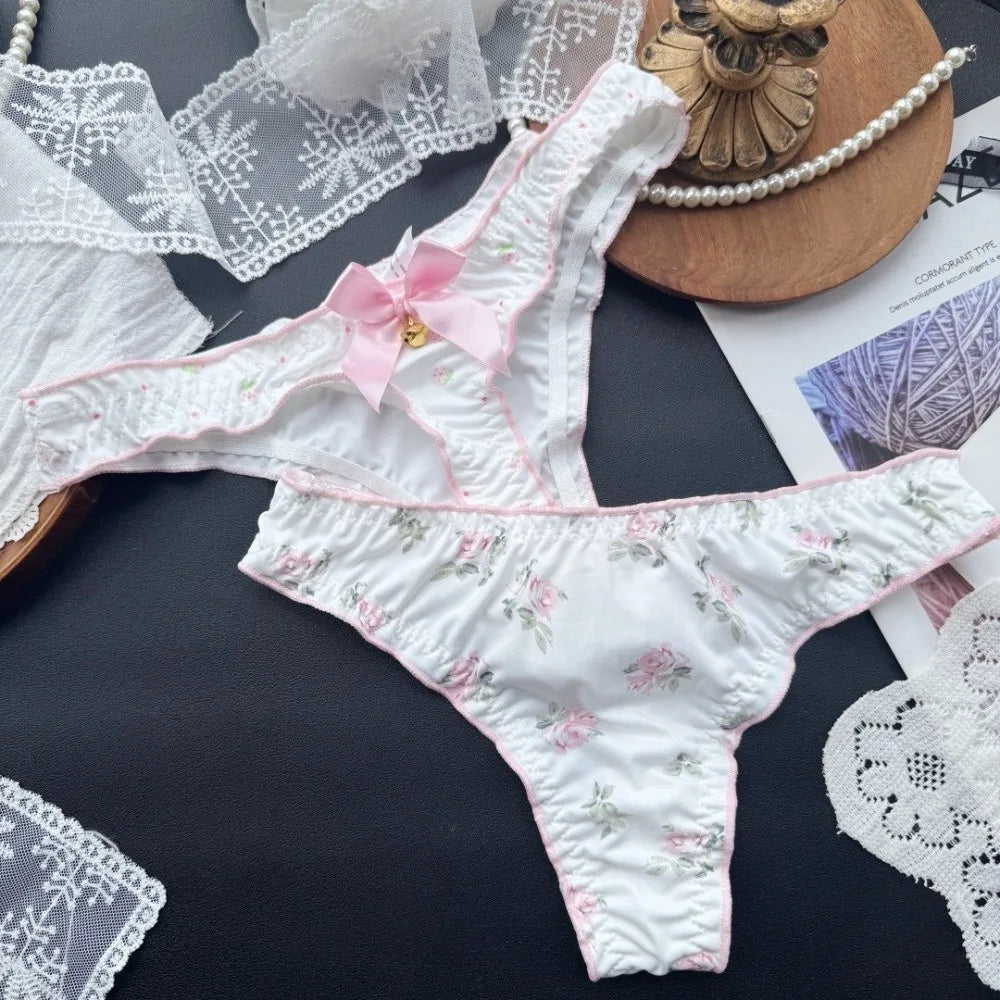 Lingerie Sweet Bow Women Panties Ruffle Low Waist Girls Briefs Flower Qme