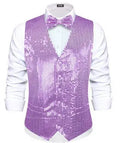 Men's Shiny Sequin Vest Matching Bow Tie 3 Vibrant Options Parties Qme 3235 S
