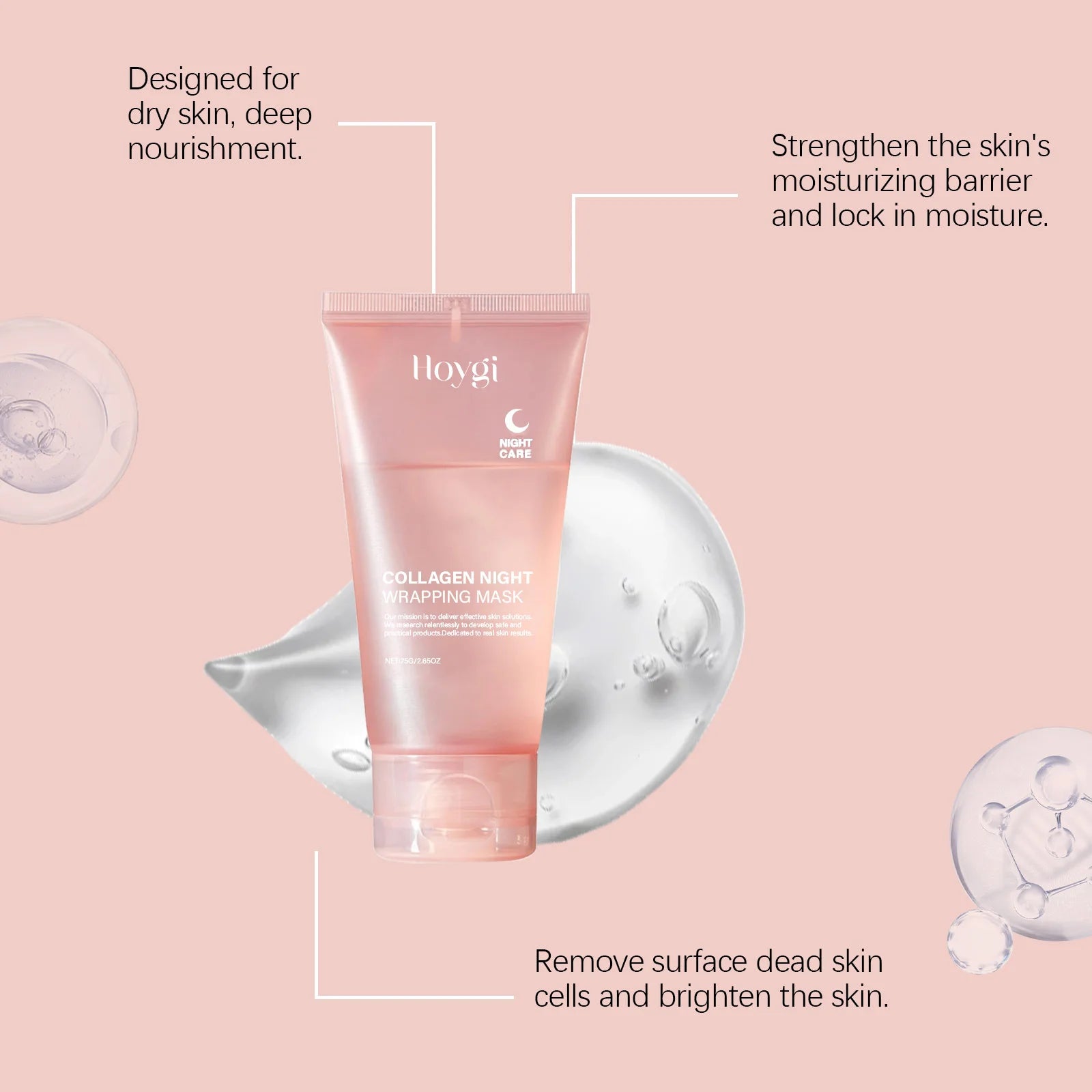 Collagen Night Wrapping Mask Moisturizing Firming Peel-Off Mask Gel Face Deep Cleansing Pores Hydrating Brightening Facial Mask Qme