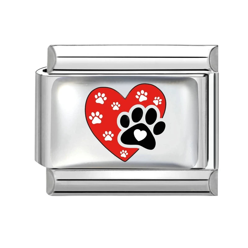 Blue Pink Heart Cute Cats Paw Dog Claw Print Series Italian Charm Links Fit 9mm Stainless Steel Bracelet DIY Making Gift Qme Style 7