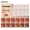 QIBEST 12 Colors Matte Lipstick Lipliner Pen Makeup Sets Waterproof Lasting Lip Liner Pencil Contour Lipstick Pen Lip Cosmetics Qme Lipliner Kits