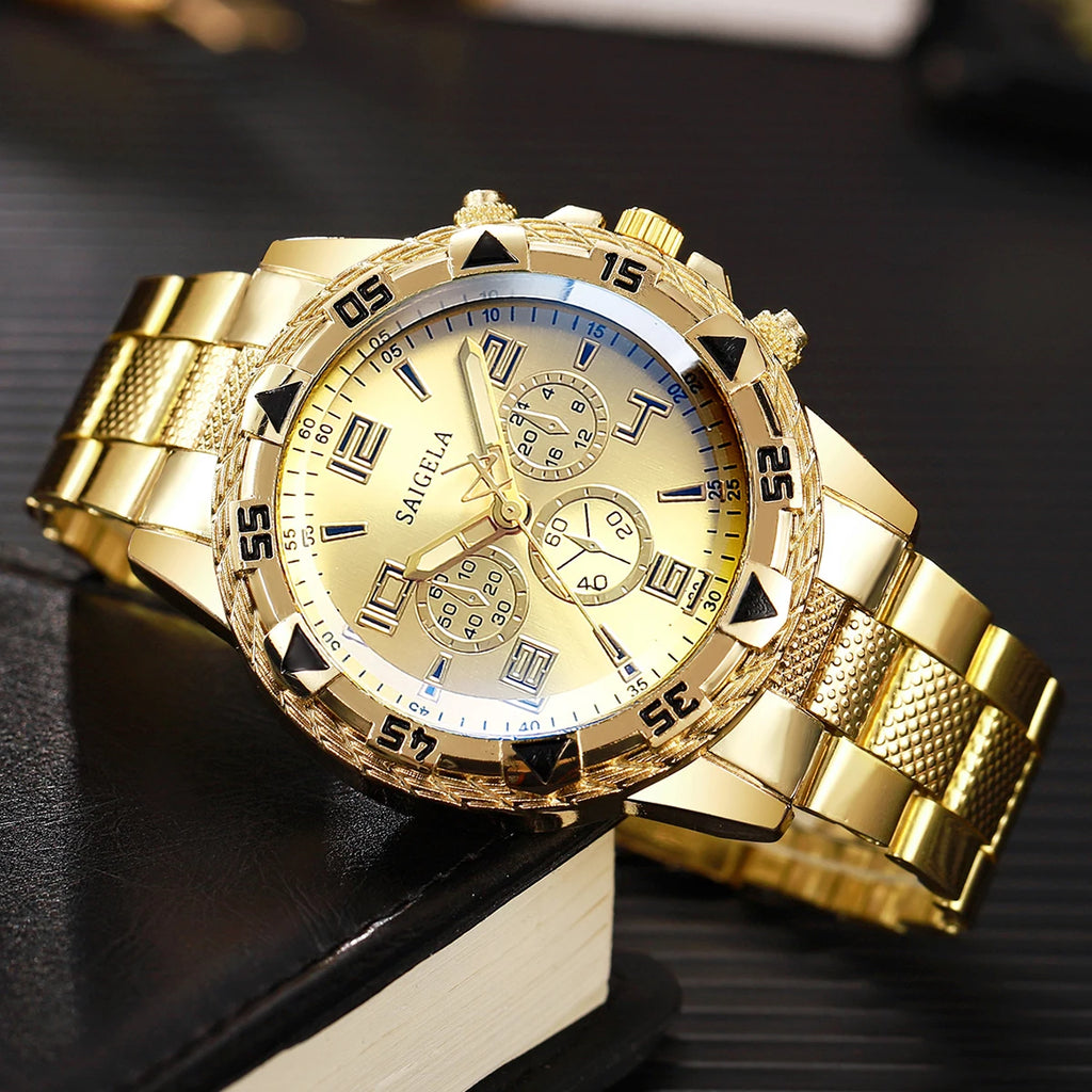 4PCS/Set Fashion Couple Watches Luxury Men Business Watch Dial Women Quartz Wristwatch Bracelets Set（Without Box） Qme
