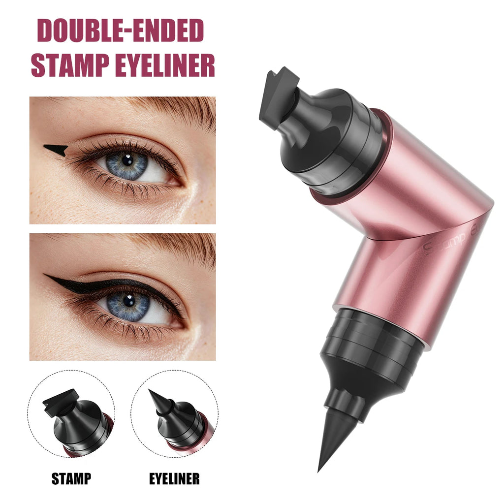 2 In 1 Double Head Stamp Eyeliner Waterproof Sweatproof Smudgeproof Quick Dry Black Liquid Eyeliner Natural Eye Makeup Qme