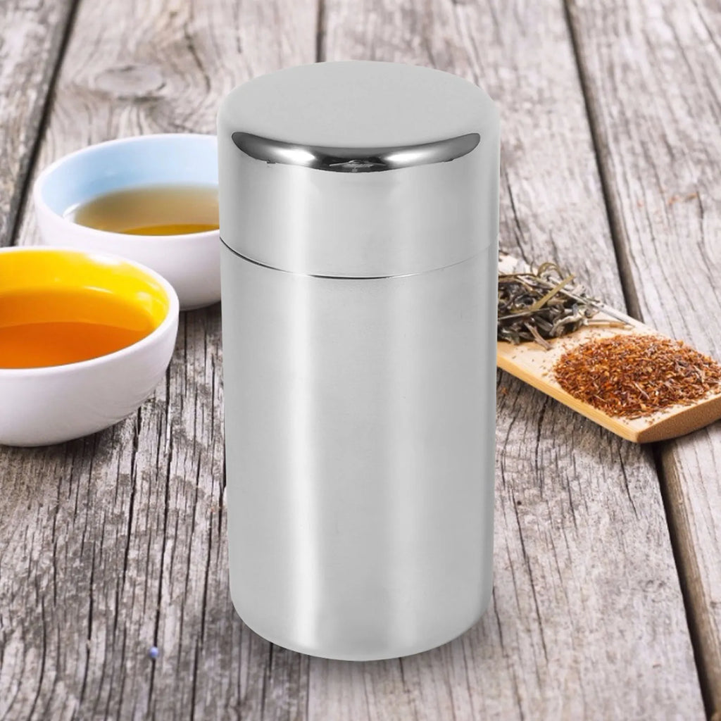 Stainless Steel Tea Tin Canister Airtight Storage Container for Tea Coffee Sugar Spice Kitchen Food Storage Jar Organizer Qme