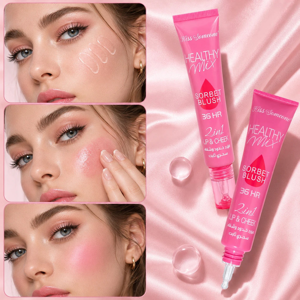 Warm powder blusher lip oil 2 in 1, waterproof and sweat resistant liquid powder blusher, suitable for all skin types, high glos Qme