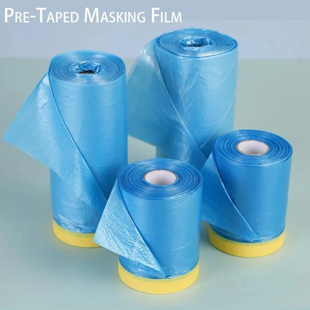 High-Performance Pre-Taped Masking Film - PE Plastic Sheeting for Automotive & Painting, No Residue, Ideal for Painters, Qme