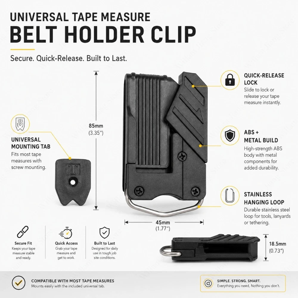 Universal Tool Belt Clip with Quick Release Buckle Durable Hook for Hanging Tape Measure in Daily Repair and Maintenance Work Qme