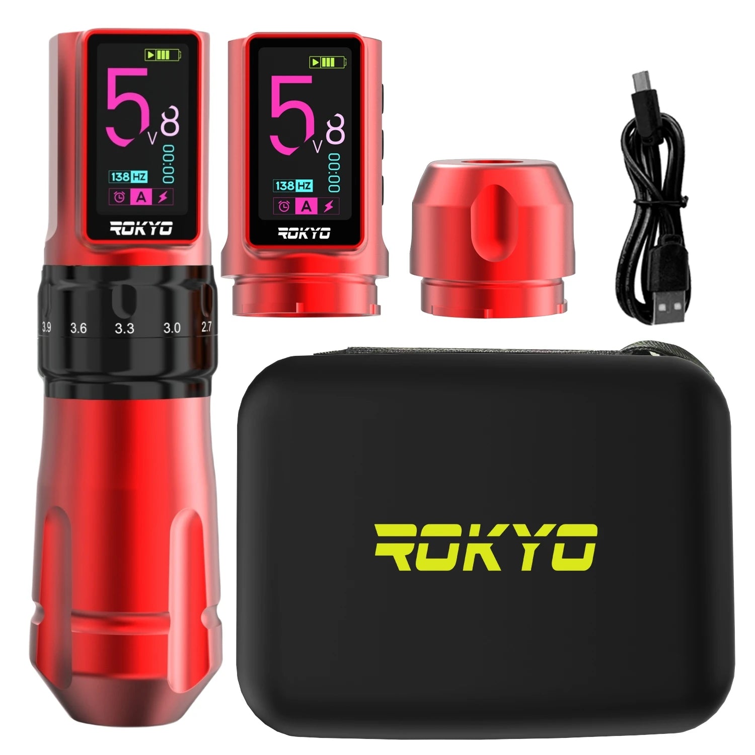 Adjustable Stroke Wireless Tattoo Pen Machine Gun 2.4-4.2mm Rechargeable Battery 2000mAh For Profession PMU Tattoo Supplies Qme Red Black Dual