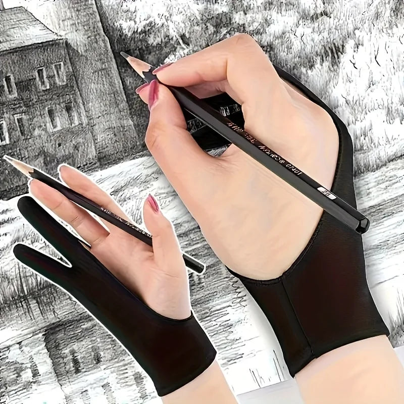 2Pcs artist painting gloves universal left and right hands, two fingers smooth elastic breathable stylus pencil sketch painting Qme