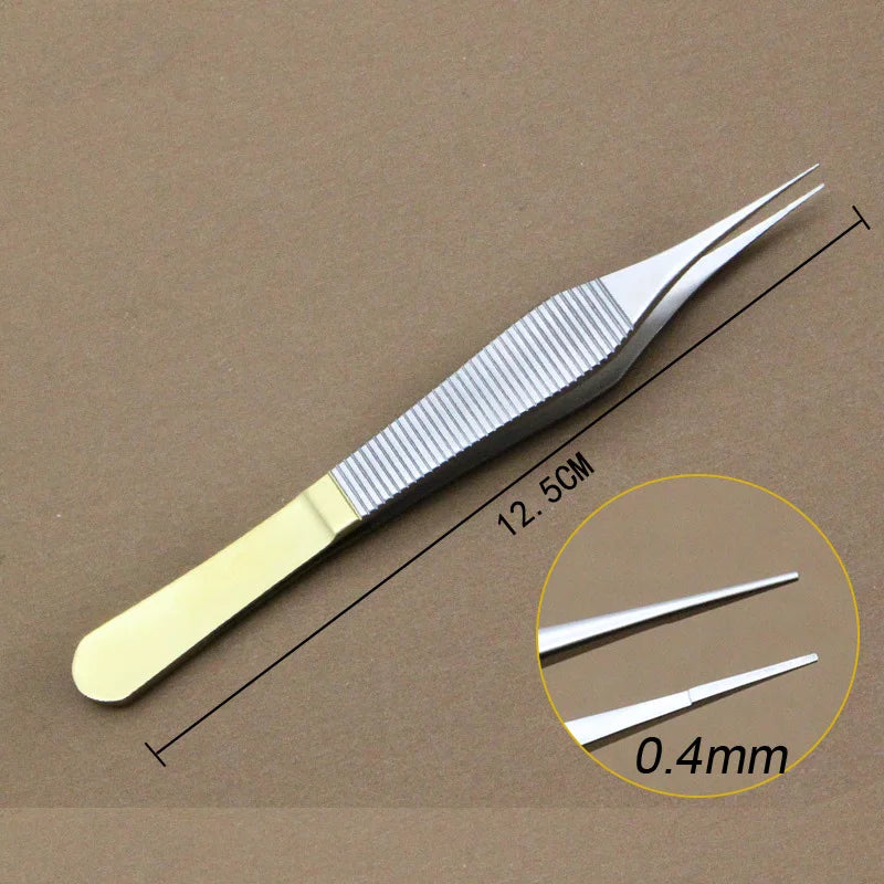 Stainless Steel Tissue Forceps Golden Handle Platform Ophthalmic Qme 0.4 platform