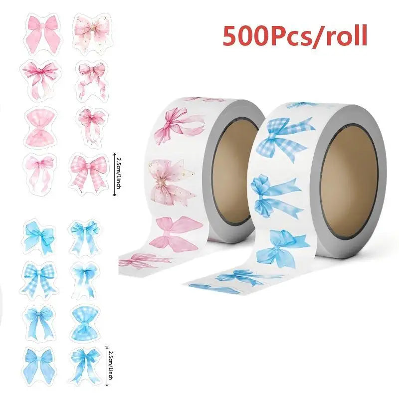 Bow Pattern Packaging Stickers Roll Removable Decals DIY Scrapbook Qme