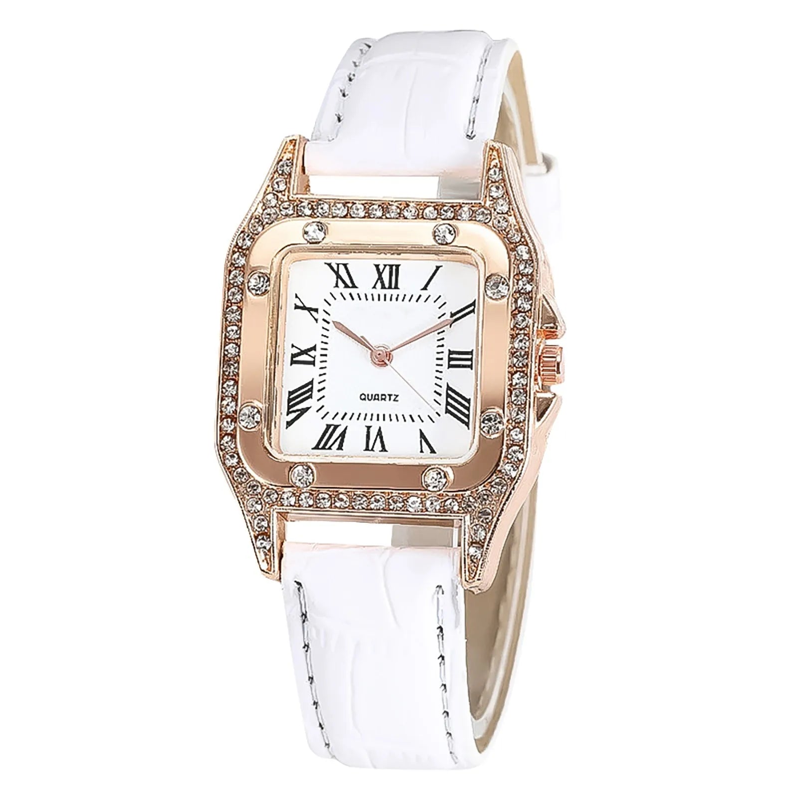 Top Brand Elegant Women Leather Strap Watch Casual Ladies Quartz Wristwatch Female Bracelet With Watch Set Clocks Reloj Mujer Qme WHITE