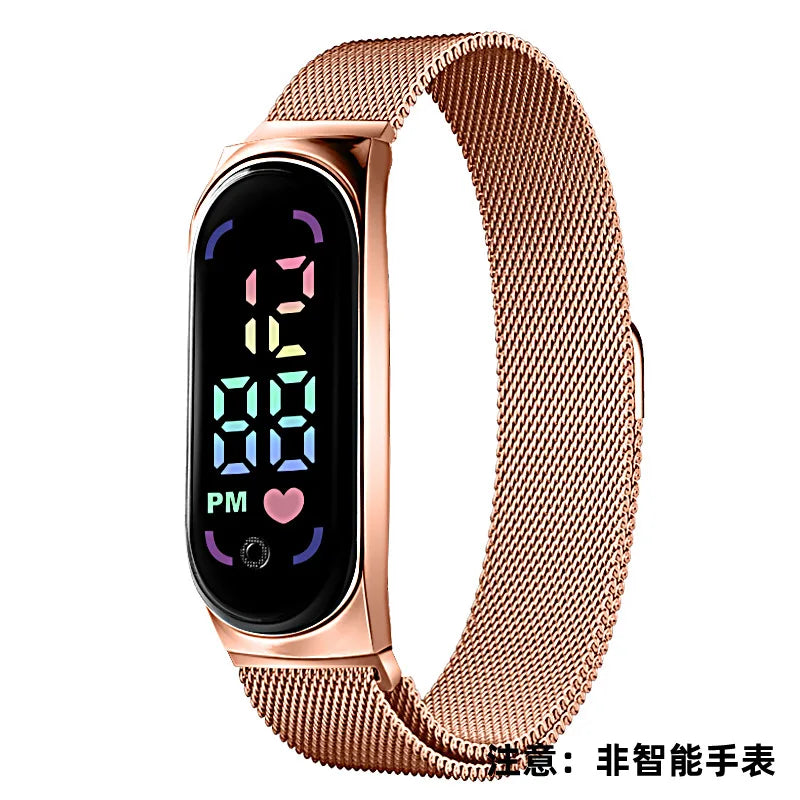 New Magnetic LED Electronic Watch, Student Sports Alloy Bracelet, Gift Children's Electronic Watch Qme Rose