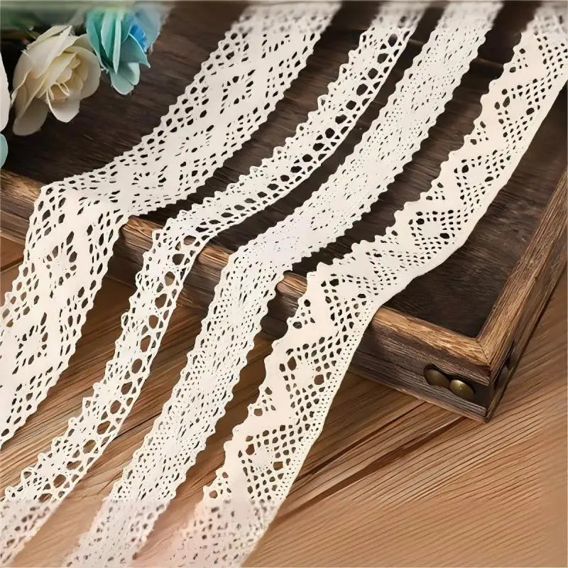5Meter Roll White Cotton Embroidered Lace Net Ribbons Fabric Trim DIY Decorate Sewing Handmade Craft Materials Bow Qme
