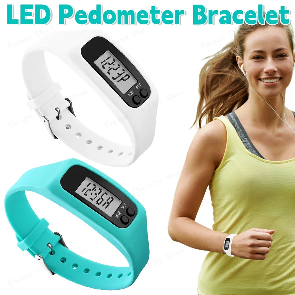 1/2PCS LED Pedometer Bracelet Step Counter Watch 12/24H Time Display Silicone Step Tracker Multi-Function Fitness Watch Qme