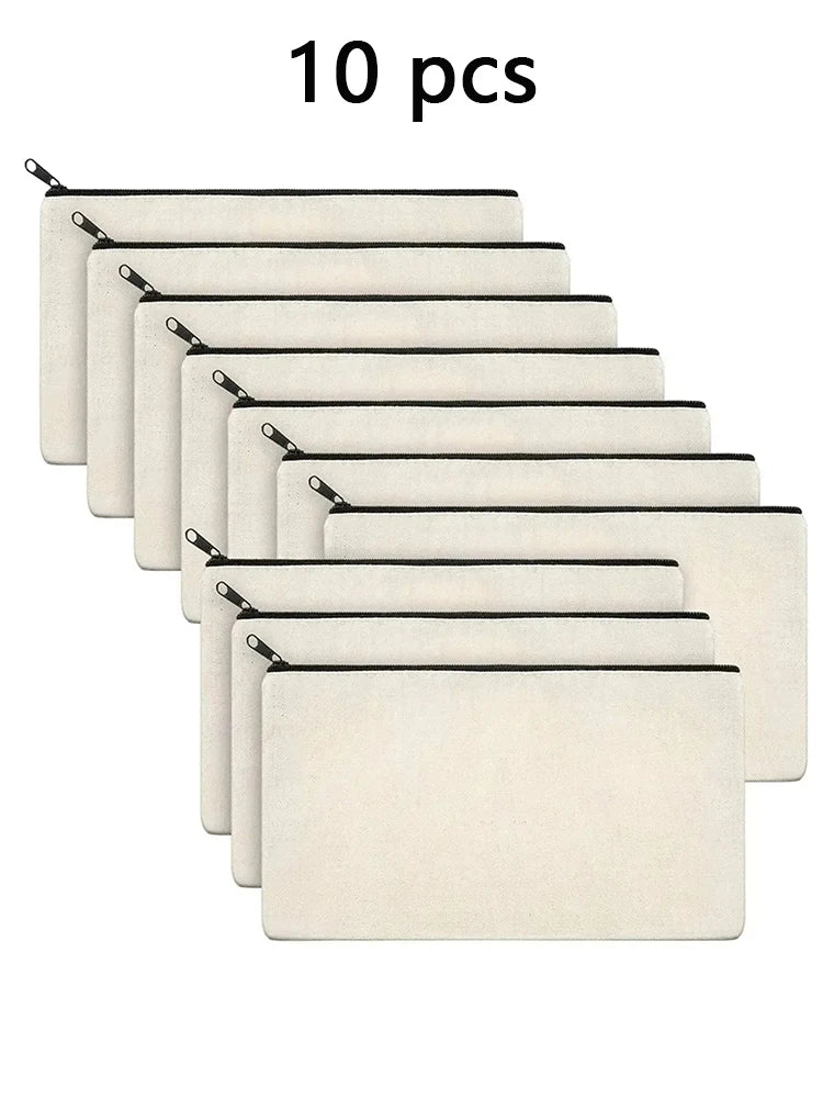 10/20/40/60PCS Canvas Zipper Bags Multifunctional Blank DIY Craft Pouches Pencil Bags Case Pouch For Home School Travel Qme 10 pcs