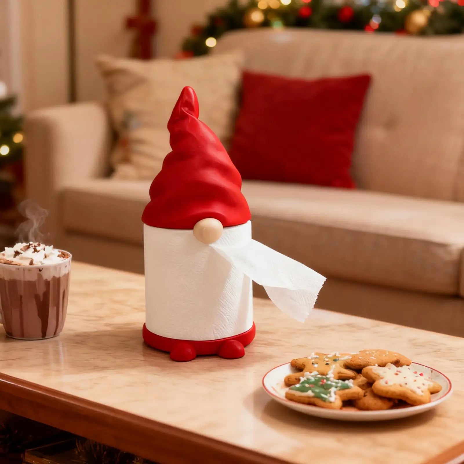Christmas Paper Towel Holder Non-slip Base Festive Desktop Gnome Qme