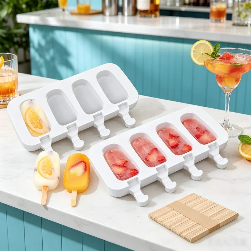 4-hole Silicone Popsicle Mold Homemade Ice Cream Juice Popsicle Mold Household Homemade Popsicle Mold Tray Qme