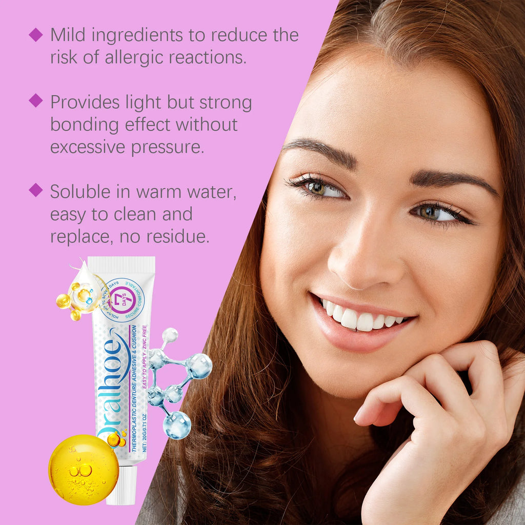 Oralhoe Denture Adhesive Cream Particularly Sturdy False Teeth Glue for Dentures Fixing Prevent Loosen Temporary Dental Adhesive Qme