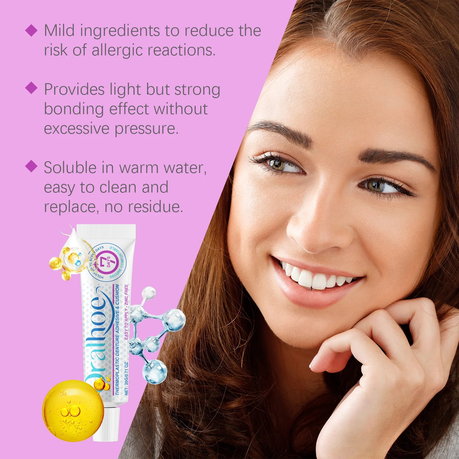 Oralhoe Denture Adhesive Cream Particularly Sturdy False Teeth Glue for Dentures Fixing Prevent Loosen Temporary Dental Adhesive Qme