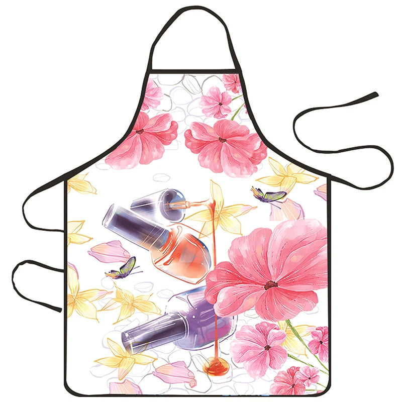 Nail Polish Printing Beauty Kitchen Women Apron Household Cleaning Qme B