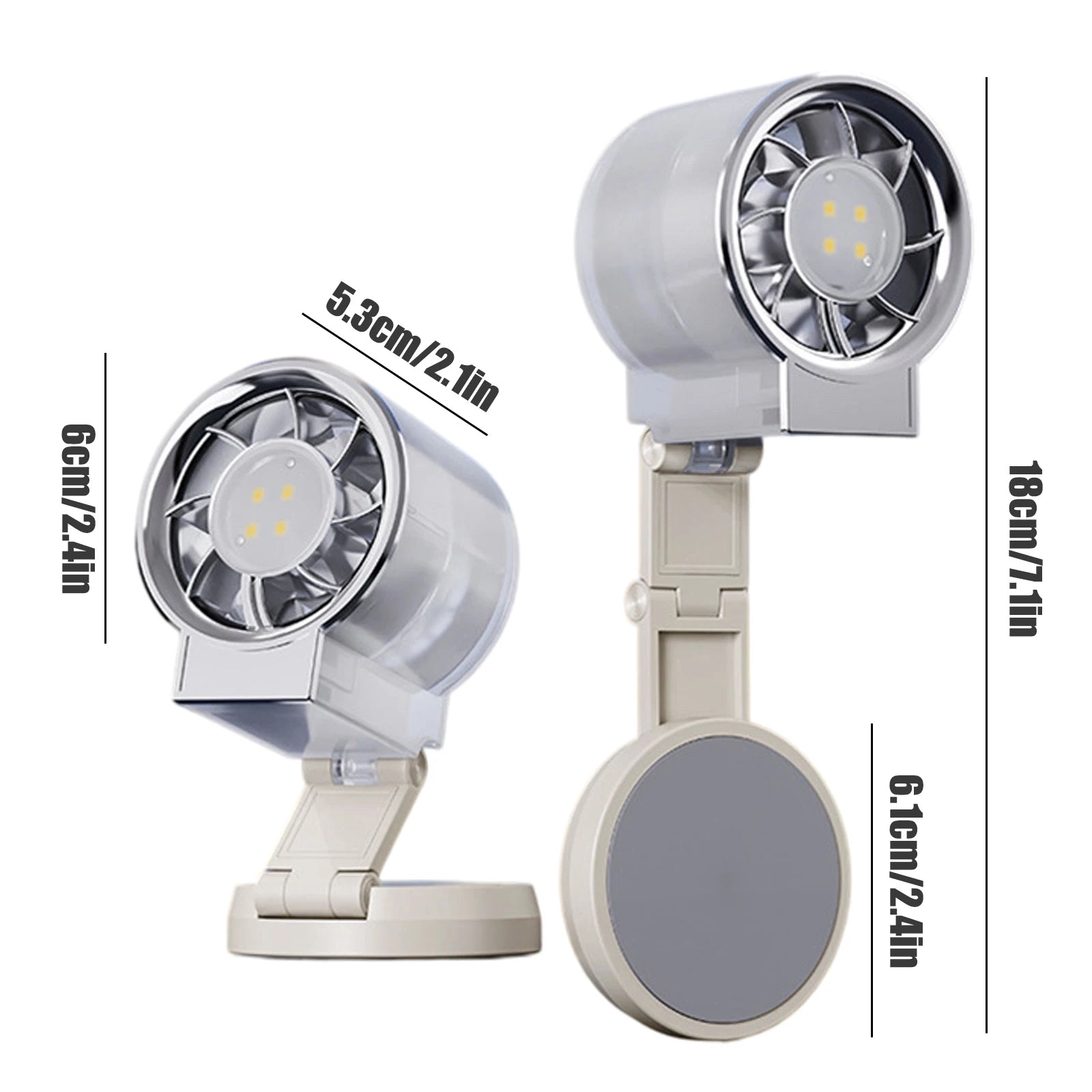 5-in-1 Foldable Mini Fan, Magnetic Phone Cooler with LED Fill Light, Handheld & Desktop 2-in-1, USB Rechargeable Portable Fan Qme Beige