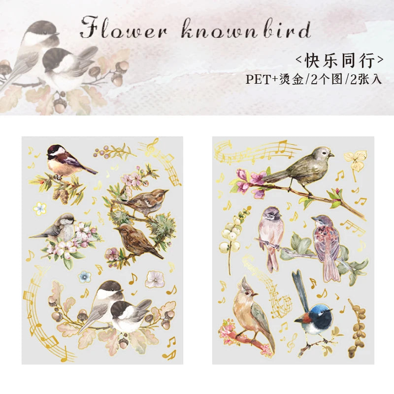 2 pcs/lot Bronzing Flowers birds flat Stickers colorful bird Decorative sticker Diy Scrapbooking material Craft Supplies Qme 3