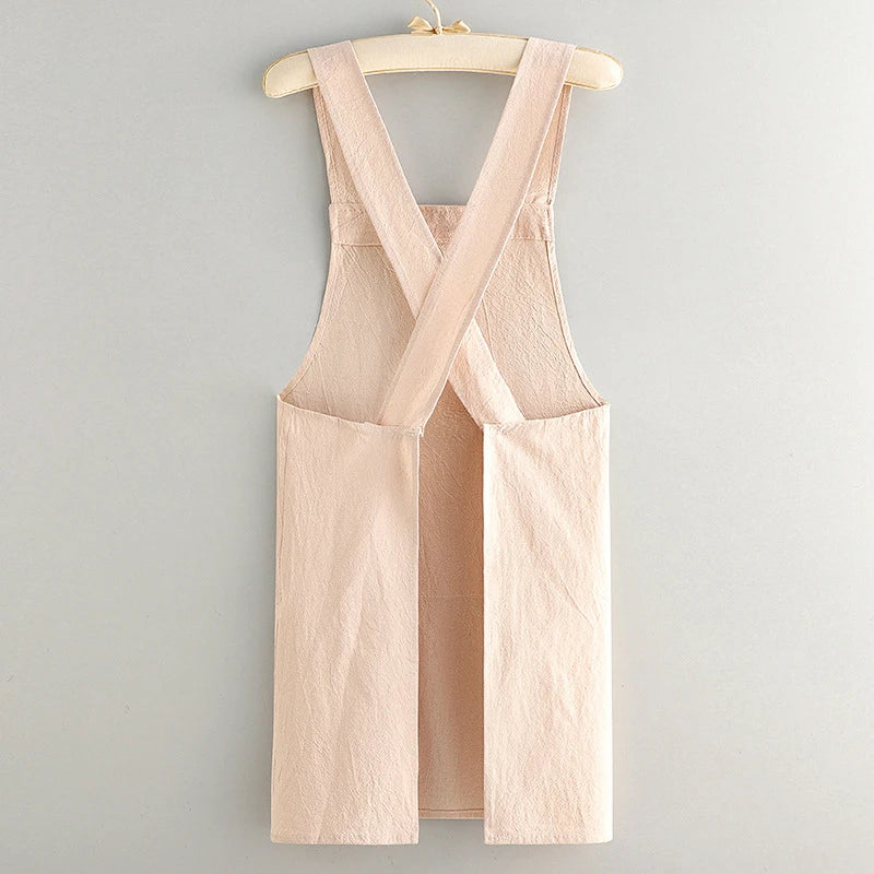 Cooking Cotton Kitchen Aprons Breathable Wear Resistant Adult Waist Qme Beige